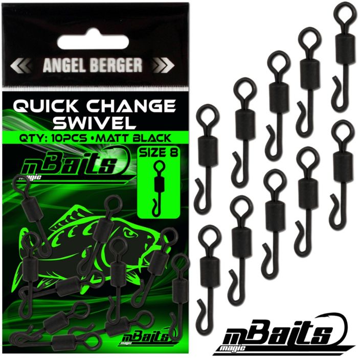 Größe 8 matt schwarz Quick Change Wirbel für Fischereigeräten Karpfen Safety Clips 