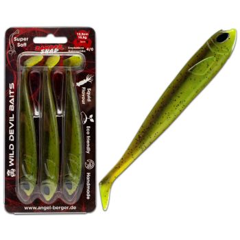 Wíld Devil Baits Zander Shad Gummifisch Zanderköder - Softbait Zandergummi Gummiköder Kunstköder Angelköder-UV Green Pumpkin Chartreuse