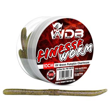 Wild Devil Baits Finesse Worm UV Green Pumpkin Chartreuse TPE Würmer Kunstköder Angelwurm floating