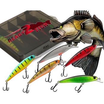 Wild Devil Baits Ready2Fish Wobbler Set Striker Minnow in Box Wobbler Hardbaits für Hecht Zander Barsch 