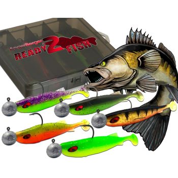 Ready2Fish Zander Scout Shad mit Box Barsch Gummifisch Set mit Box