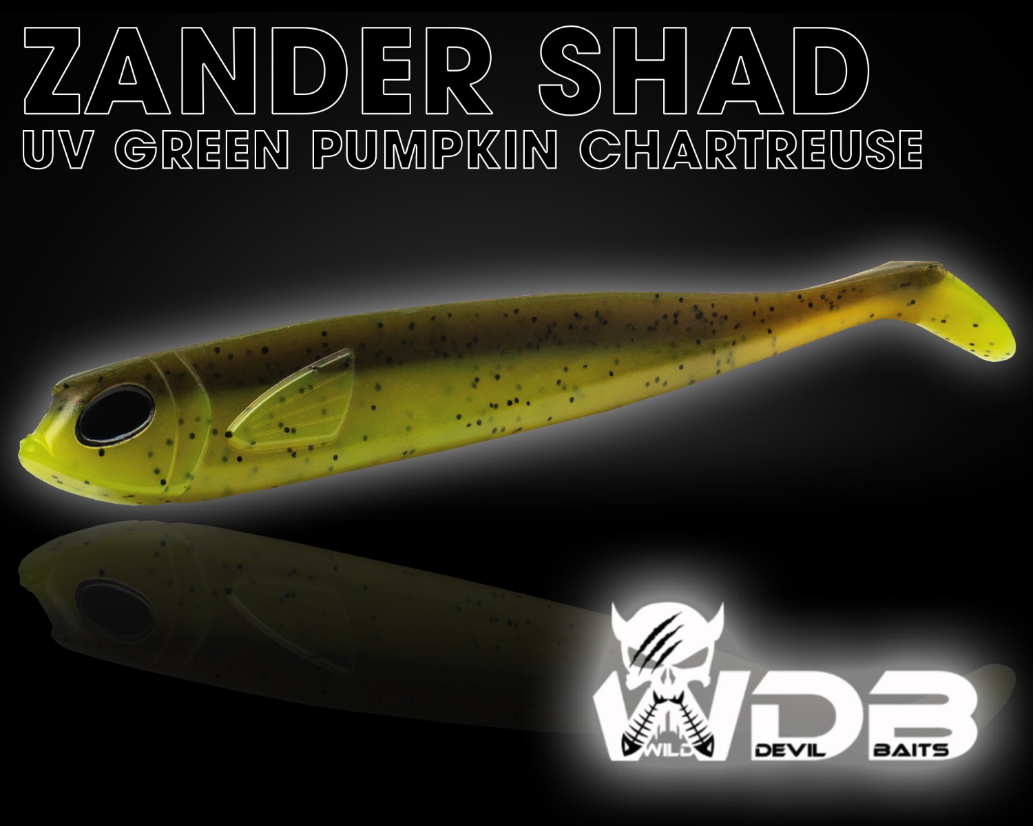 Wíld Devil Baits Zander Shad Gummifisch Zanderköder - Softbait Zandergummi Gummiköder Kunstköder Angelköder-UV Green Pumpkin Chartreuse